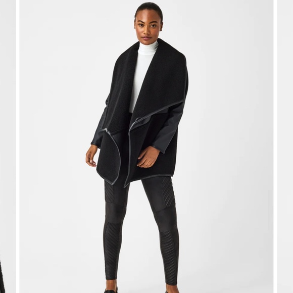 NWT SPANX FLEECE AND FAUX LEATHER LONG WRAP JACKET 🔥SOLD OUT🔥 - Picture 5 of 10